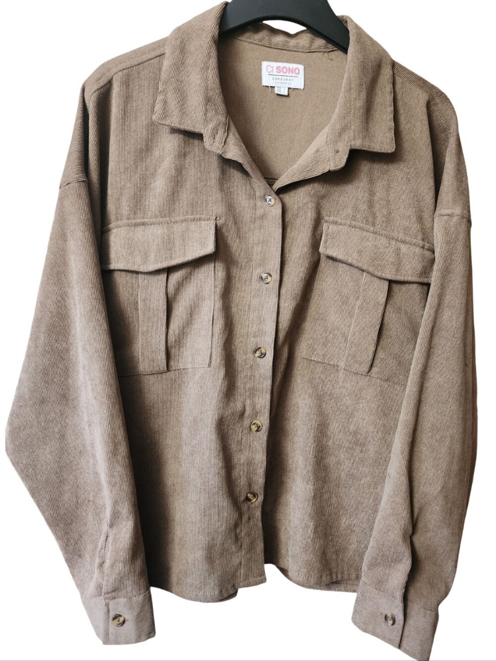 CI SONO Taupe Corduroy Utility Shirt Jacket Shacket Size Large L Neutral Boho